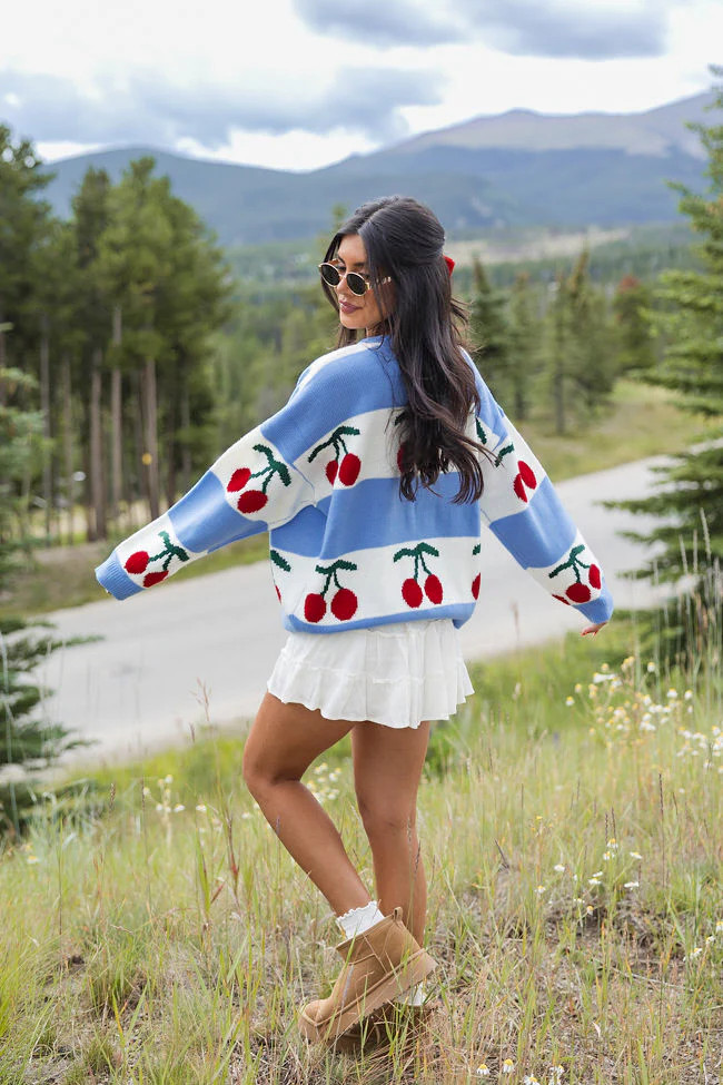 PRE-ORDER The Cherry On Top Blue Sweater | Pink Lily