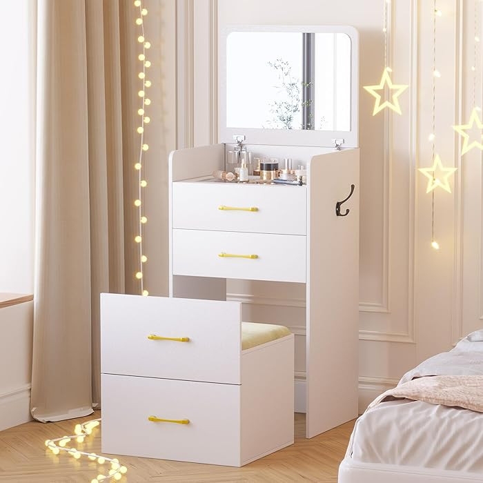 Gurexl 3 in 1 Vanity Desk with Flip Top Mirror for Bedroom,Small Compact Vanity with Visible Glas... | Amazon (US)