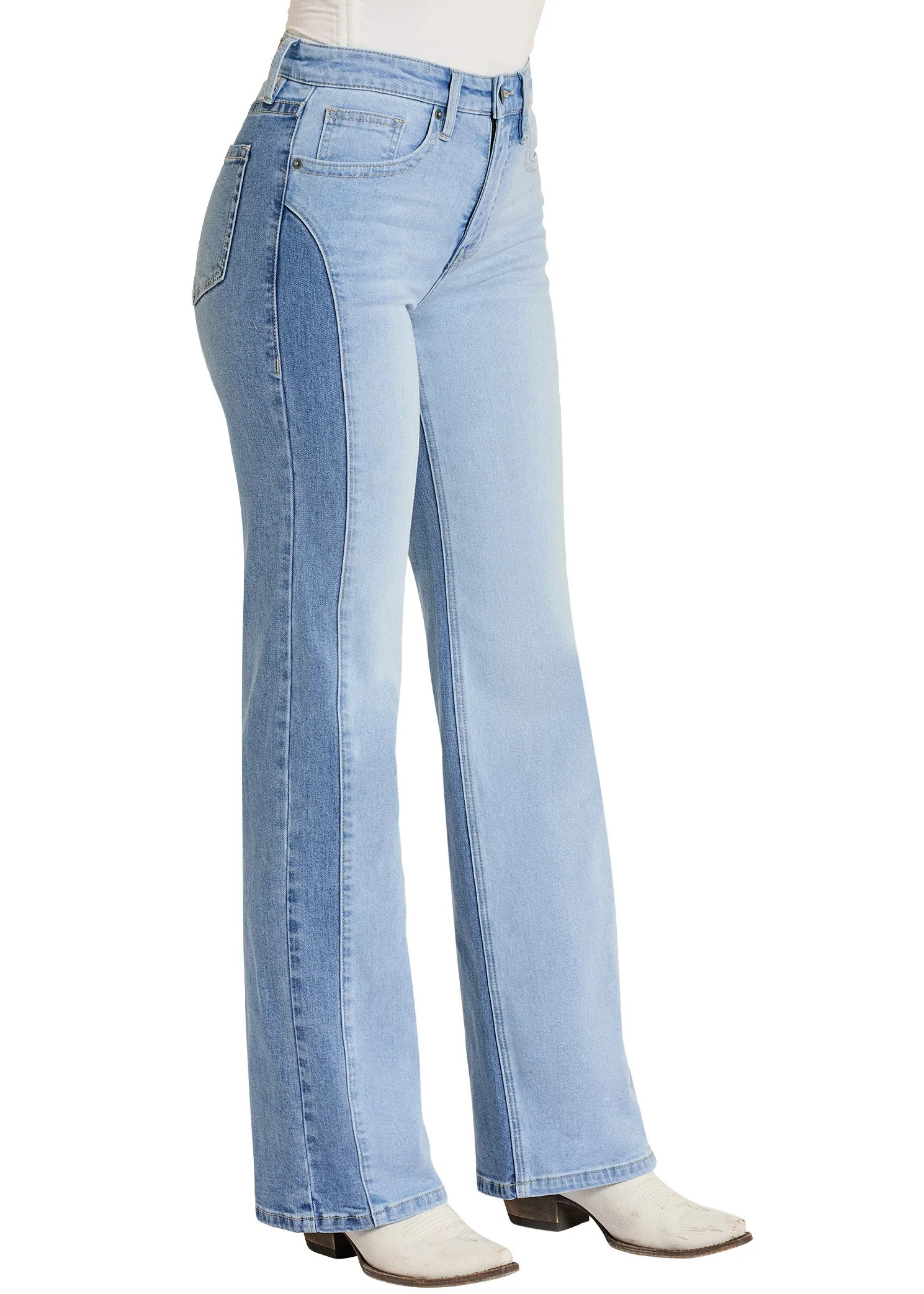 Women's High Rise Color-Block Wide Leg Jeans | Rock & Roll Denim