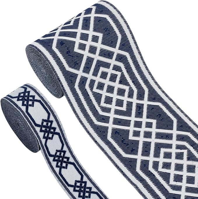 FINGERINSPIRE Blue Jacquard Ribbon 11 Yards 28.5mm/85mm Wide Classical Rhombus Embroideried Lace ... | Amazon (US)