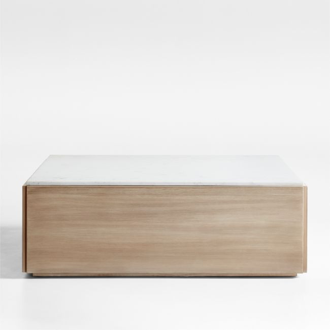 Troupe Marble and Natural Pine Wood 44" Square Coffee Table | Crate & Barrel