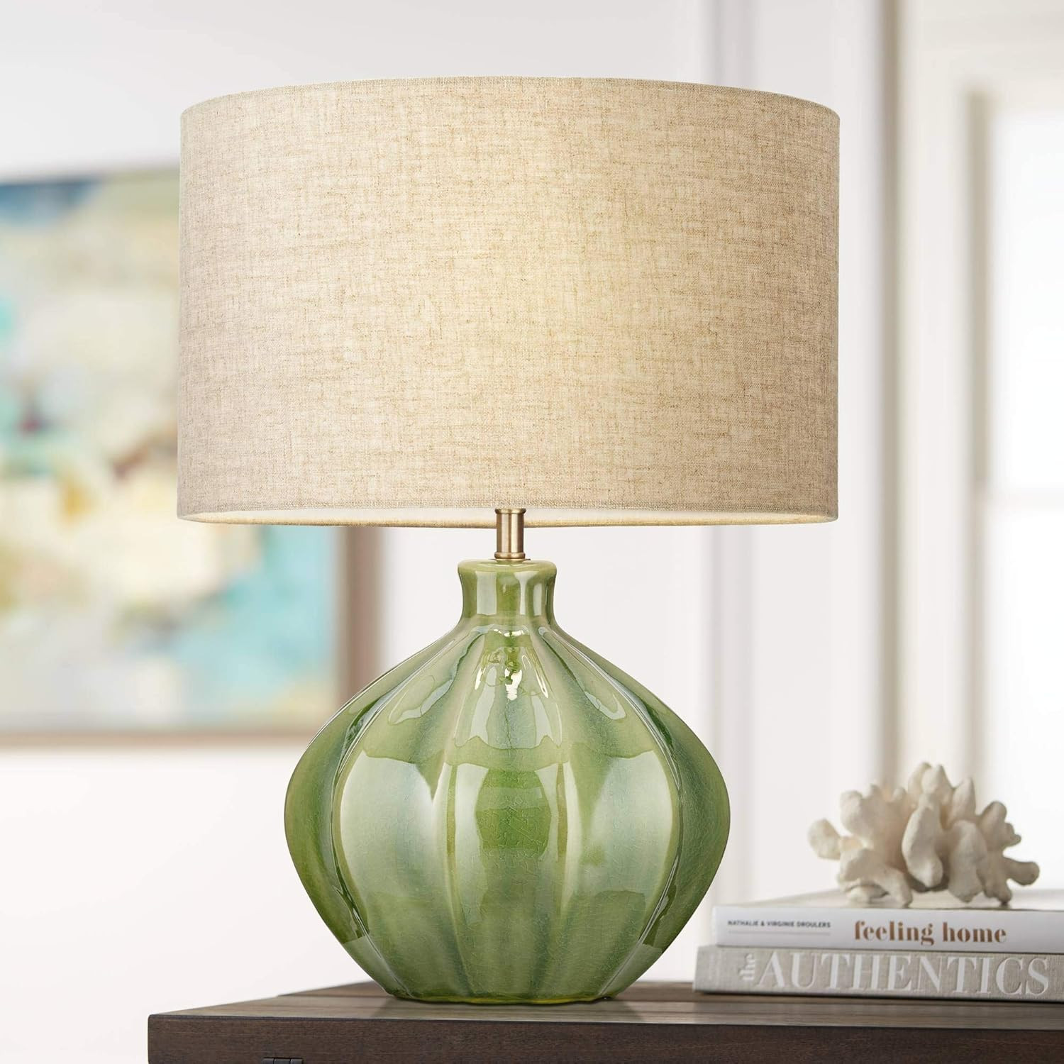 Gordy 20 1/2" High Table Lamp Mid-Century Green Ceramic Cottage Ribbed | Amazon (US)
