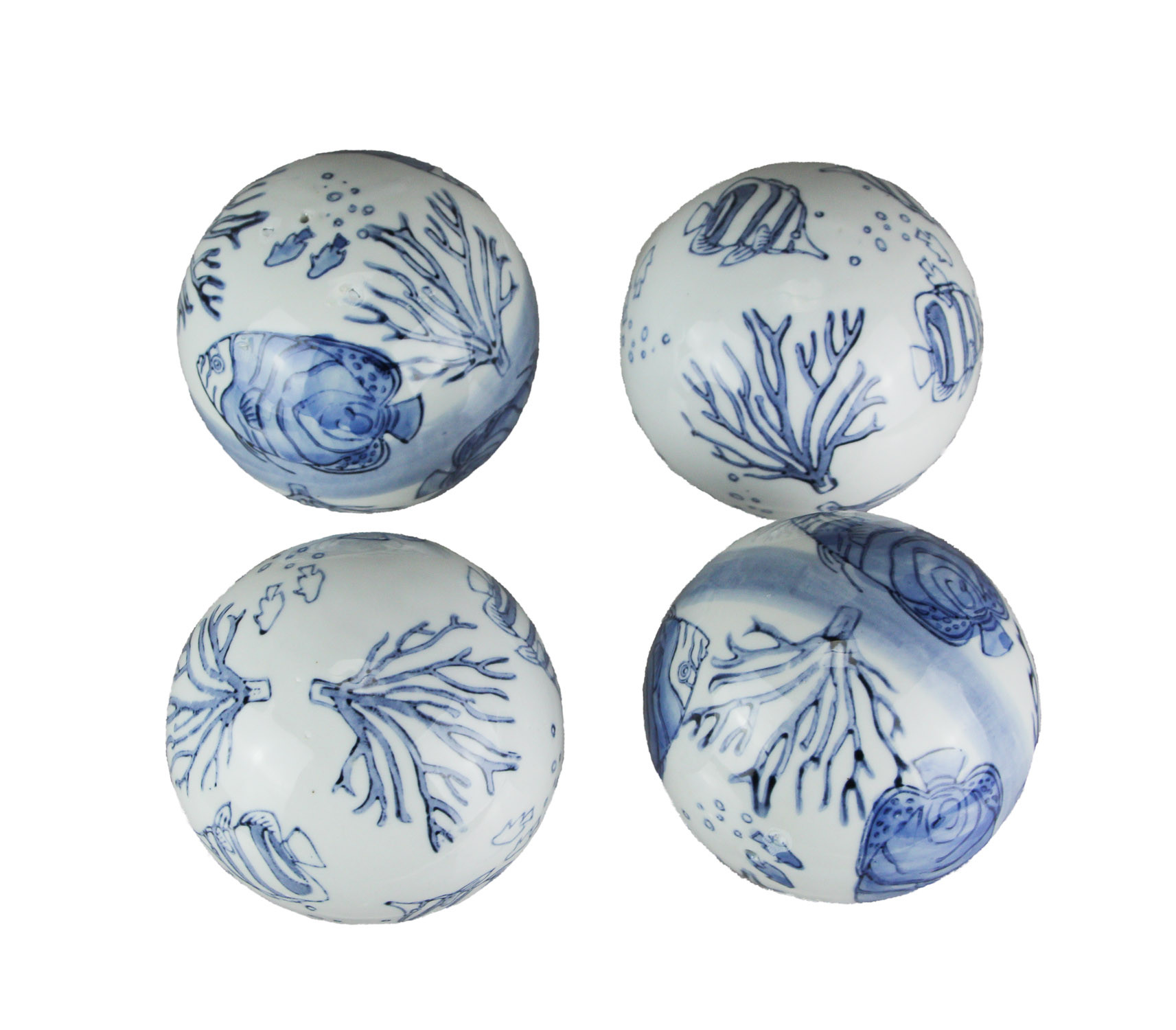 4 Piece Blue and White 4 Inch Diameter Tropical Sea Life Porcelain Decor Balls - Walmart.com | Walmart (US)