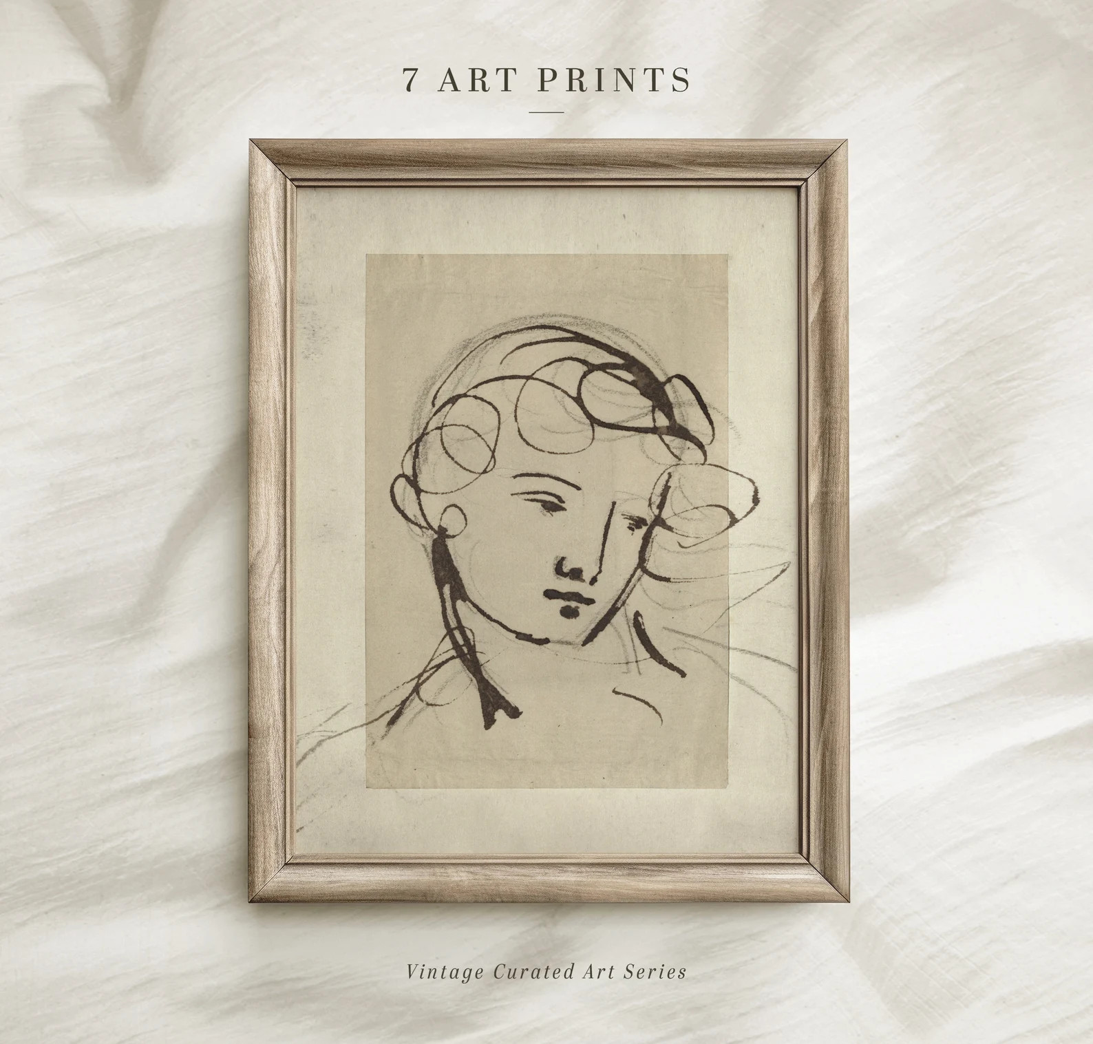 Vintage Sketch Print, Woman Portrait Wall Art, Neutral Etching, Antique Woman Drawing, Rustic Moo... | Etsy (US)