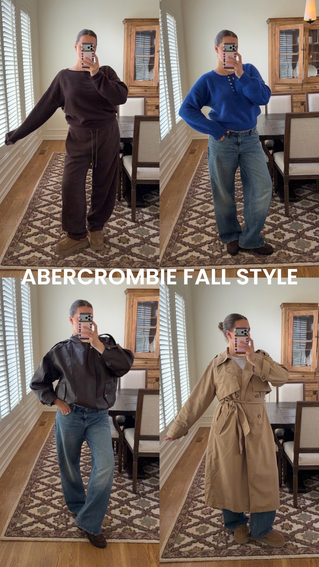 #abercrombiepartner Abercrombie fall new arrivals! Loving the lower rise of my favorite 90’s style jeans I wear size 30 for a slouchy loose fit, brown sweater Large, blue sweater runs oversized I did a Medium. Both are soft and a wool blend. Large in the trench for a nice oversized fit but love that you can cinch it - so flattering!  @abercrombie