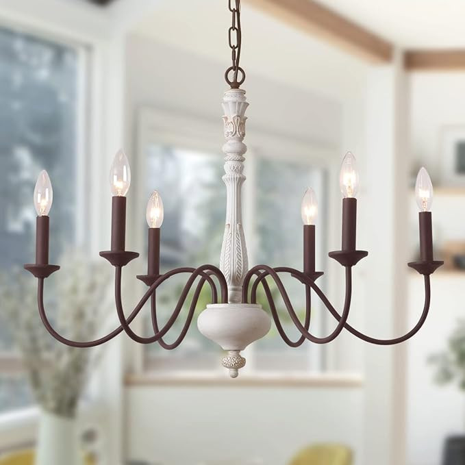 French Country Chandelier,6-Light Farmhouse Chandelier Vintage Candle Dining Room Lighting Fixtur... | Amazon (US)