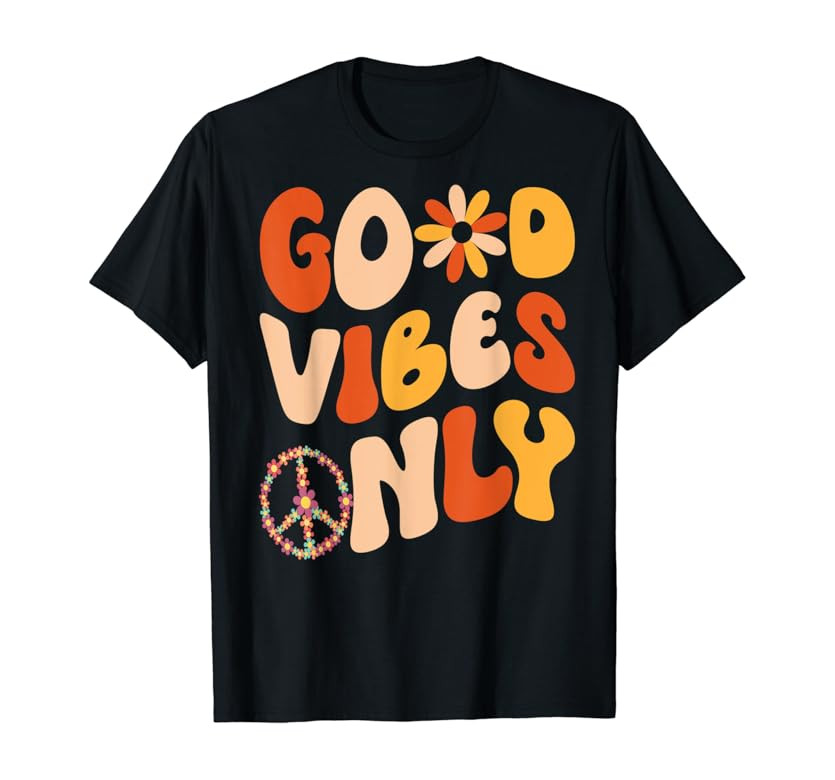 GOOD VIBES ONLY PEACE LOVE 60s 70s Tie Dye Groovy HippiE T-Shirt | Amazon (US)