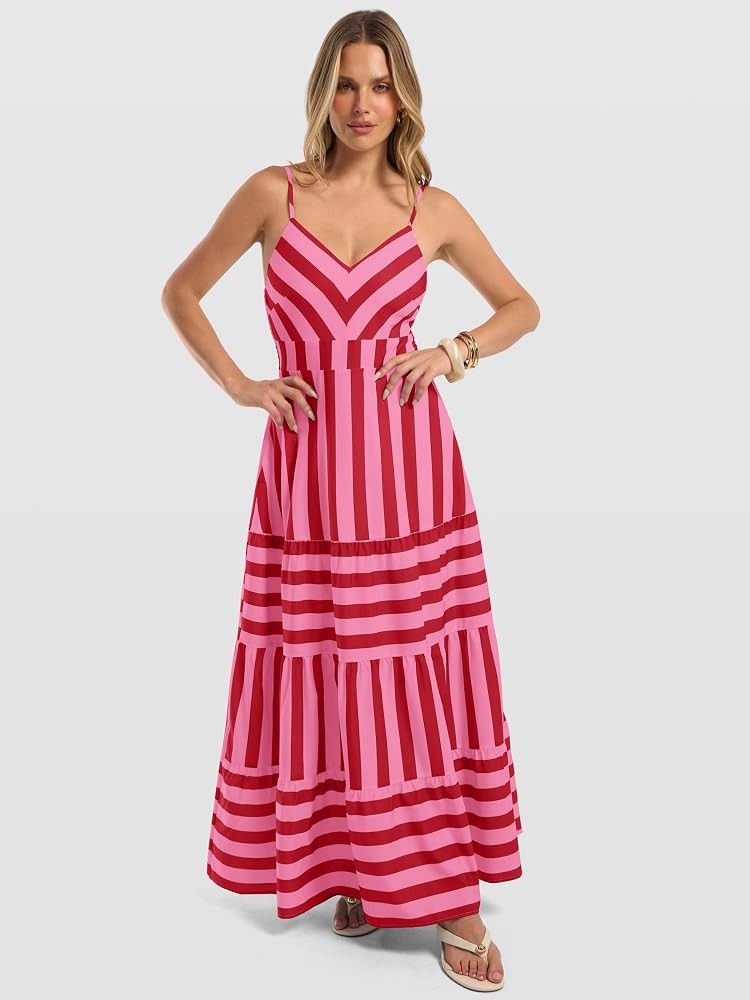 Caracilia Women's Gingham Striped Smocked Maxi Dress | Amazon (US)