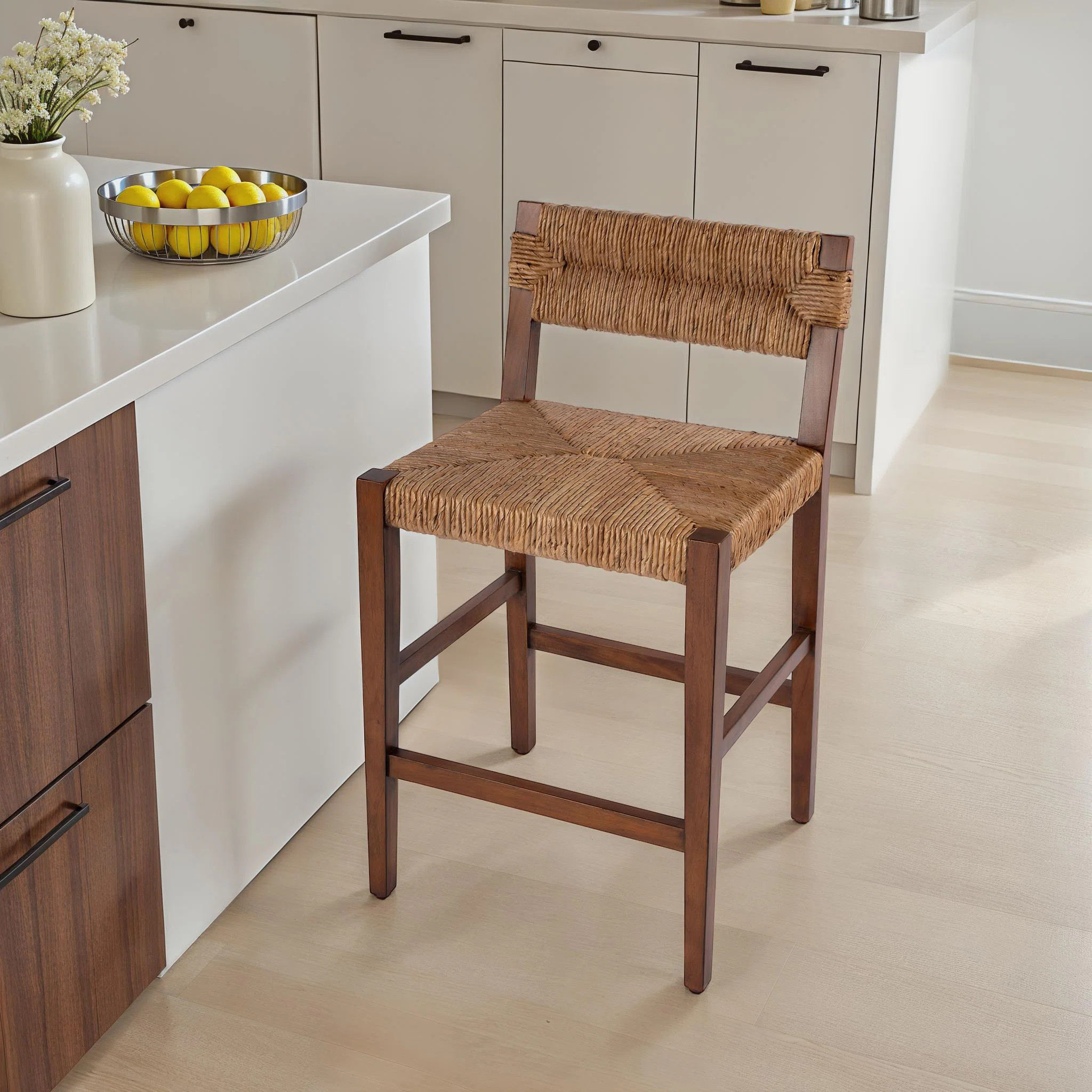 Brunetto 25 in. Seat Height Woven Counter Stool with Back | Wayfair North America