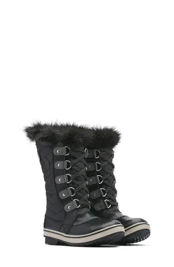 SOREL Kids' Tofino II Faux Fur Lined Waterproof Boot in Black/Quarry at Nordstrom Rack, Size 5 M | Nordstrom Rack