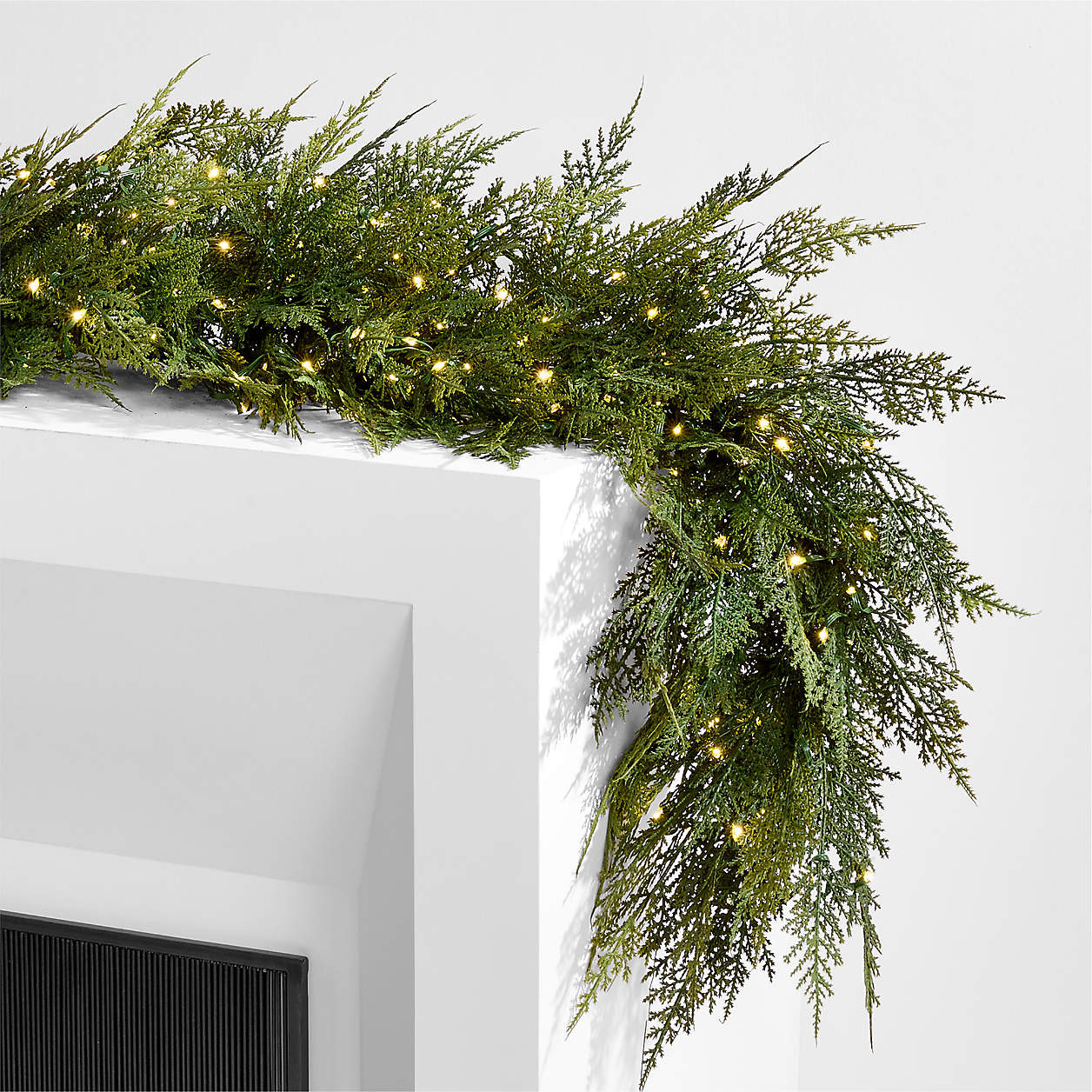 Faux Hemlock Pine Pre-Lit LED Real Touch Christmas Garland 6' + Reviews | Crate & Barrel | Crate & Barrel