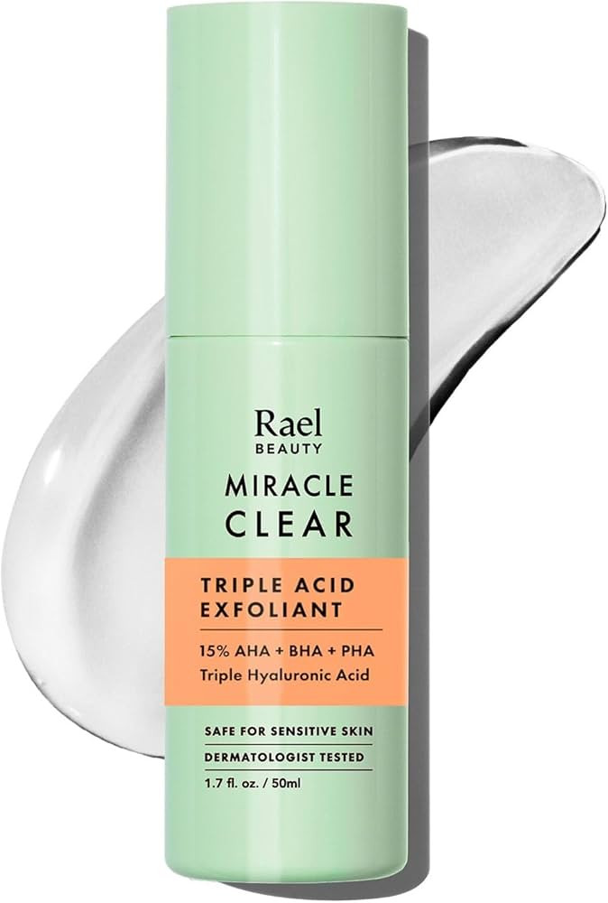Rael Face Exfoliator, Miracle Clear Triple Acid Exfoliant Gel Serum - Glycolic, Hyaluronic Acid, ... | Amazon (US)