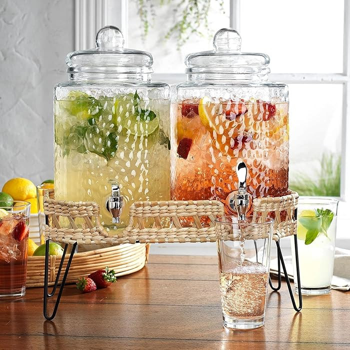 MosJos Beverage Dispensers - Set of 2 Glass Drink Dispensers with Metel Stand - 1.5-Gallon Capaci... | Amazon (US)