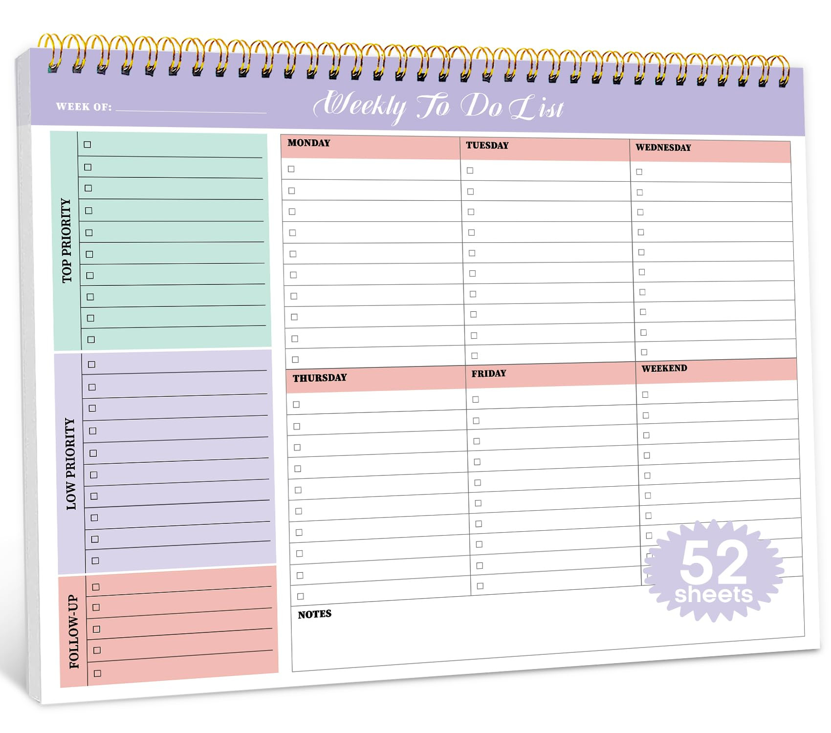 Weekly To Do List Notepad with 52 Undated Sheets（8.5"×11"）- Weekly Desk Planner for Women & ... | Amazon (US)