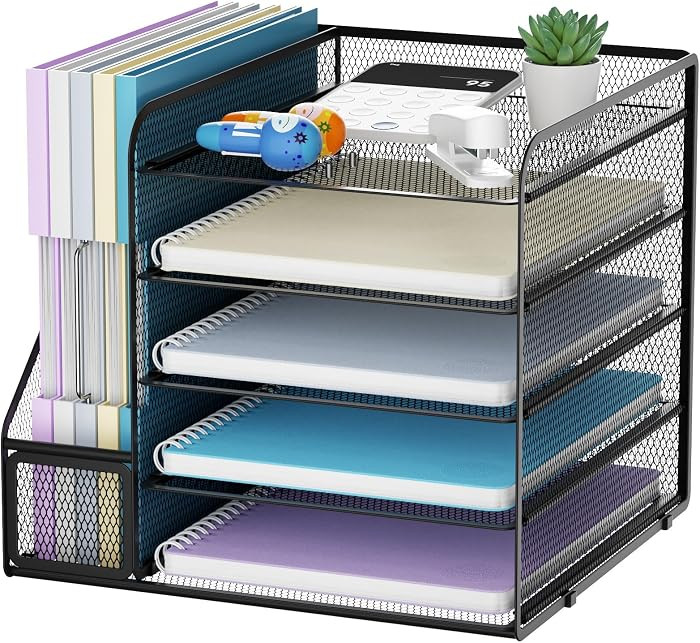 Marbrasse Desk Organizers and Accessories, 5-Tier Paper Letter Tray Organizer with File Holder, M... | Amazon (US)