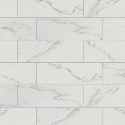 American Olean Marble Manor Calacatta 4-in x 12-in Glossy Ceramic Marble Subway Wall Tile Lowes.c... | Lowe's