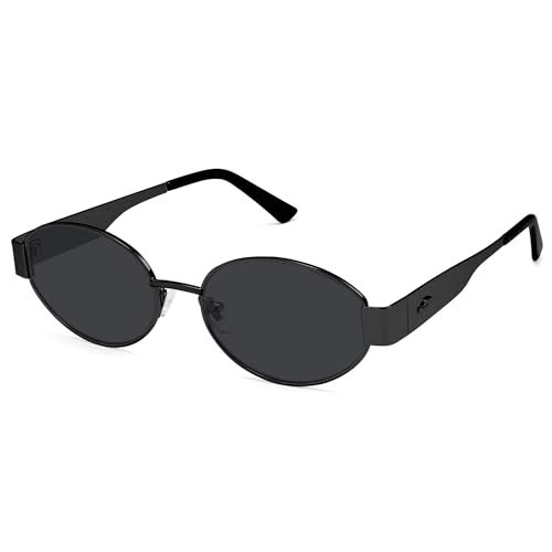 SOJOS Retro Oval Sunglasses for Women Trendy Classic Shades UV400 Protection, Shiny Black | Amazon (US)