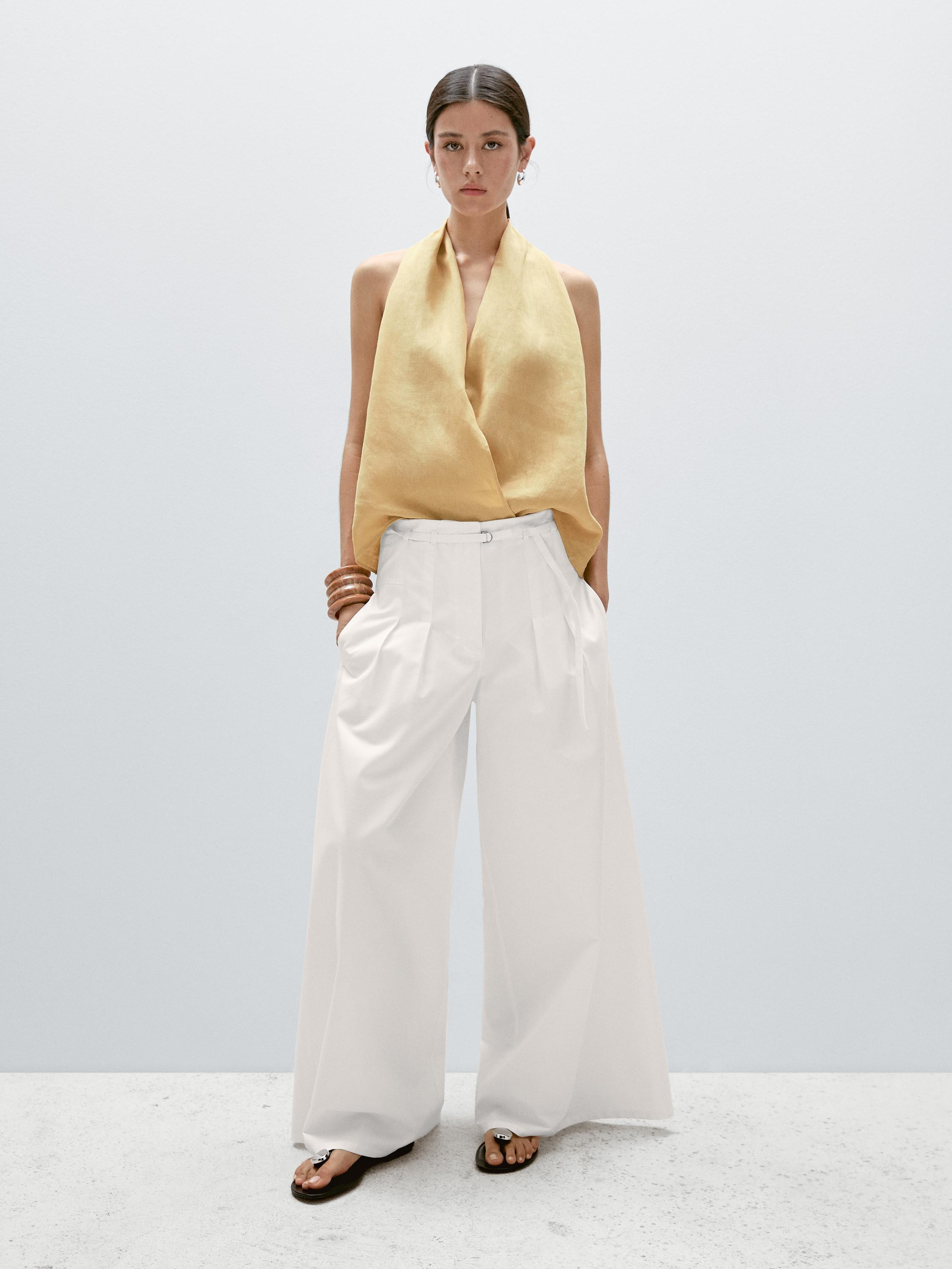 Linen crossover halter top | Massimo Dutti UK