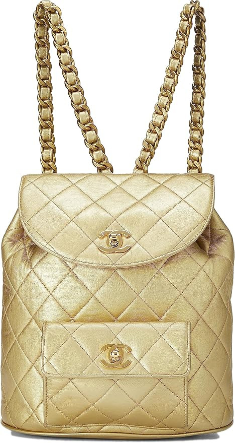 Amazon.com: Chanel, Pre-Loved Gold Metallic Lambskin Classic Backpack Mini, Gold : Luxury Stores | Amazon (US)