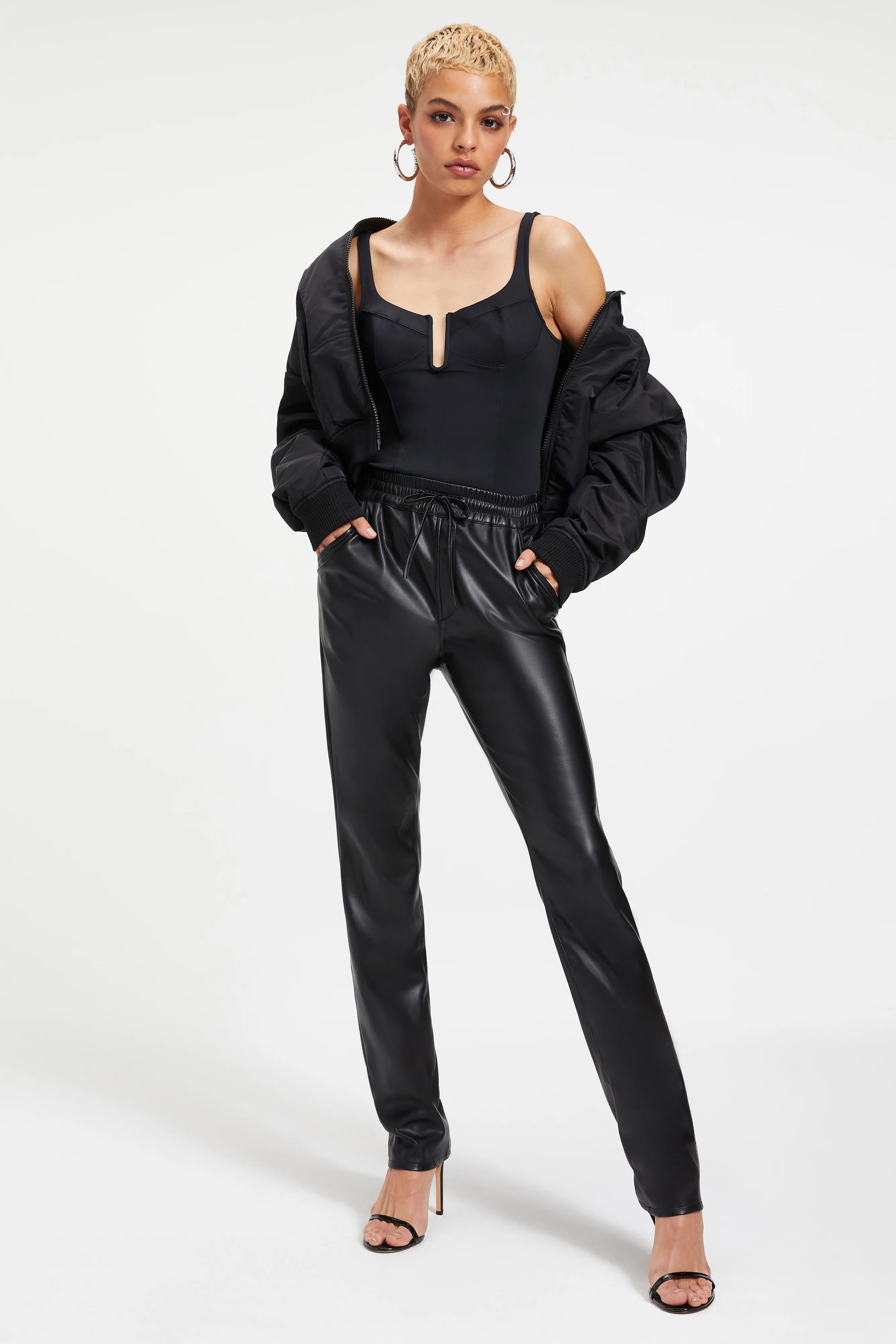 BETTER THAN LEATHER DRAWSTRING TROUSERS | BLACK001 | Good American