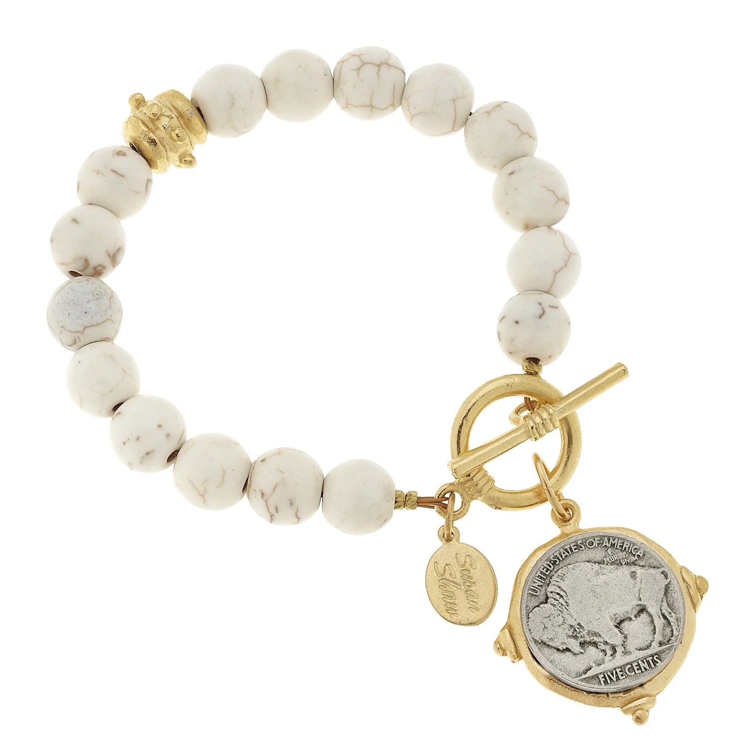 Buffalo Nickel White Turquoise Bracelet | Susan Shaw