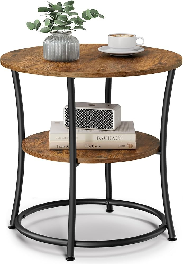 VASAGLE 21.7-Inch Round Side Table, 2-Tier End Table, Nightstand with Steel Frame, Spacious Top, ... | Amazon (US)