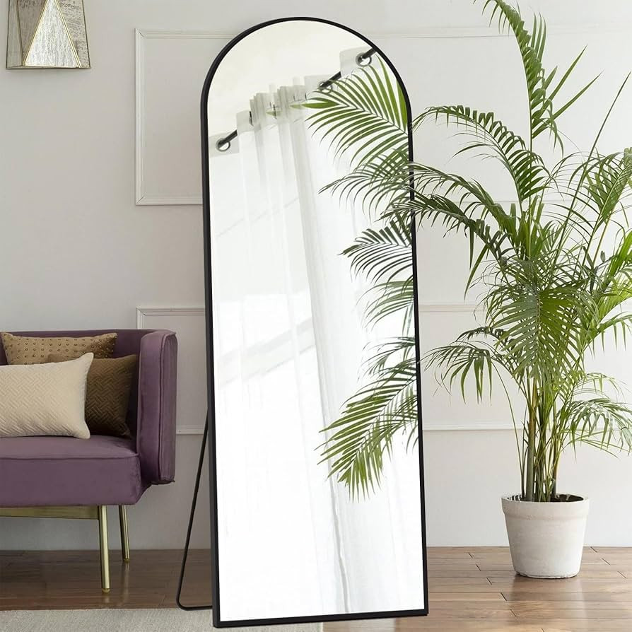 64"x21" Arched Full Length Mirror Floor Mirror with Stand, Aluminium Metal Frame for Wall Mounted... | Amazon (US)