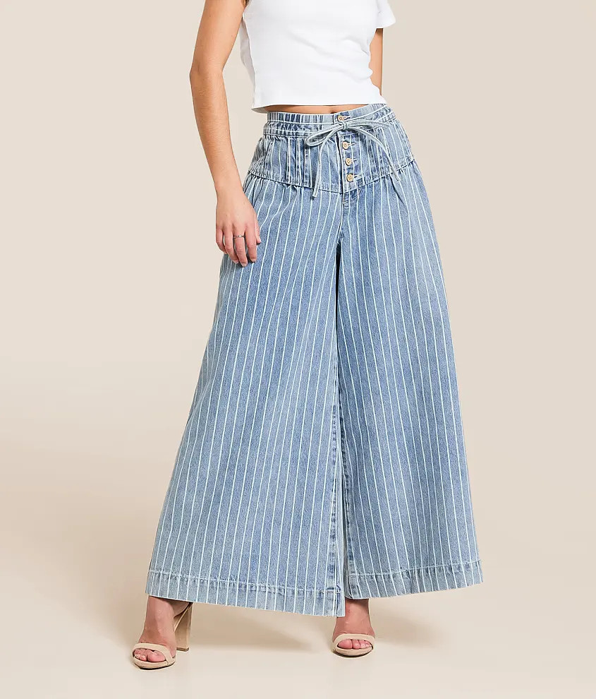 Striped Denim Wide Leg Jean | Buckle