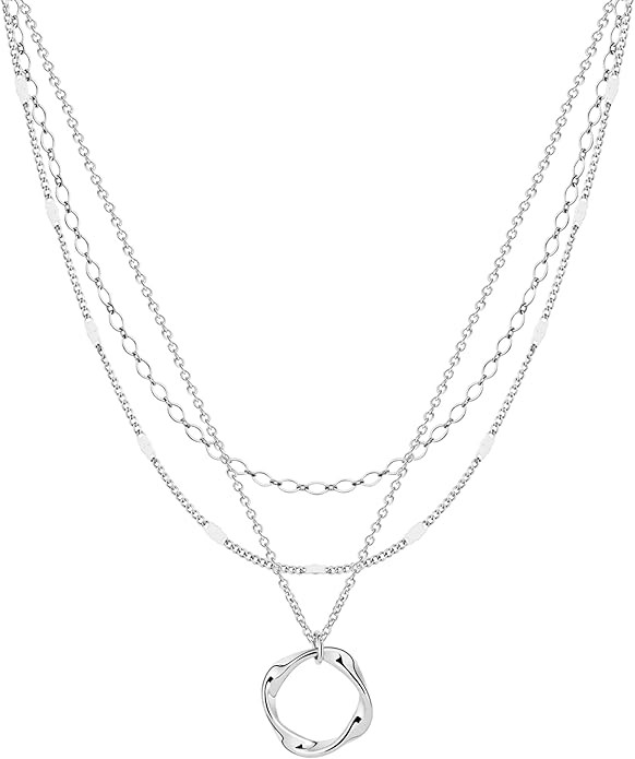 Layered Silver Necklaces for Women, Sterling Silver Stackable Stack Choker Necklaces for Women Tr... | Amazon (US)