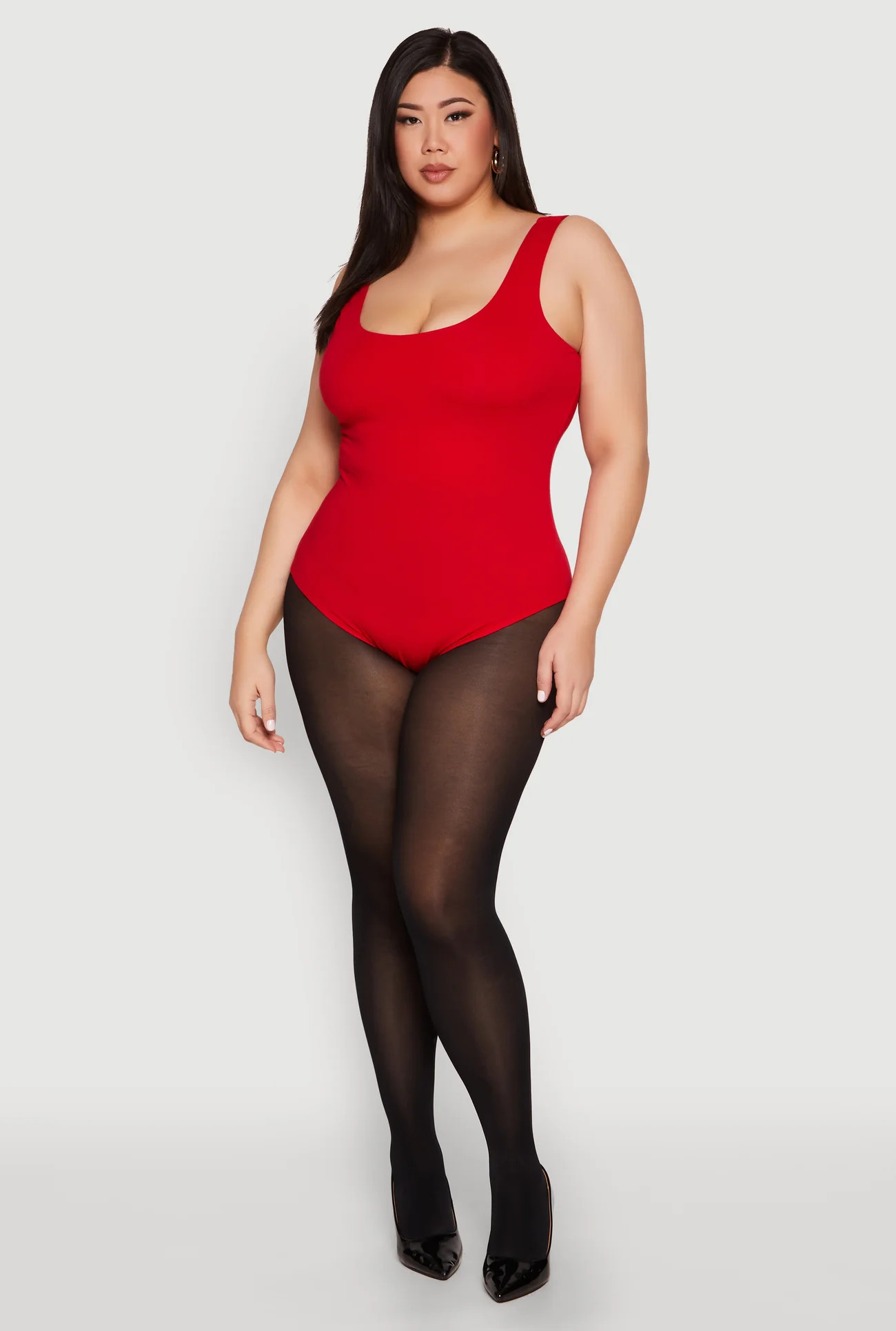 Plus Size Double Layered Scoop Neck Bodysuit | Rainbow Shops