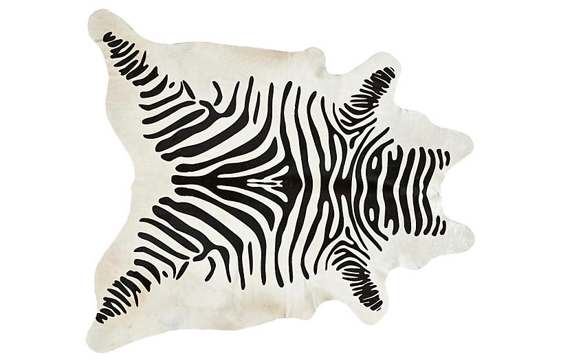 6'x7'6" Stenciled Hide, Black/Ivory | One Kings Lane