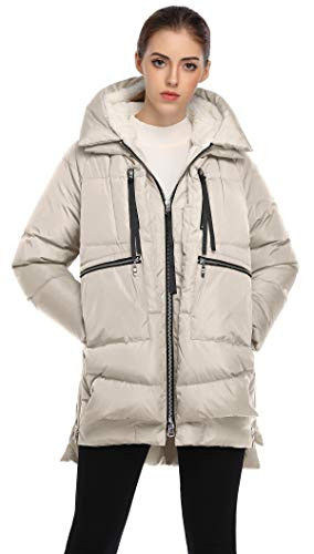 FADSHOW Women's Winter Thickened Down Jackets Long Down Coats Warm Parka with Hood,Light Beige,S | Amazon (US)