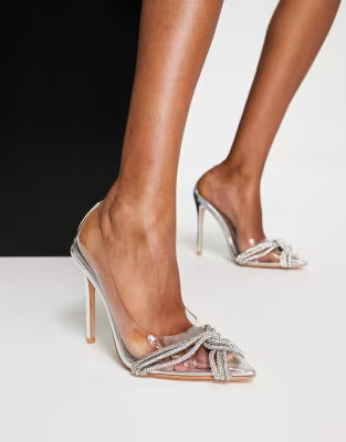 Public Desire Loxi clear pumps with embellished detail in silver | ASOS (Global)