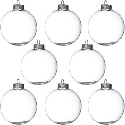 4E's Novelty 12 Pack 3.15 Inch Glass Christmas Ornament Balls - Large 80mm Fillable Clear Ornaments for Crafts Silver Ribbon for Christmas Decor | Target