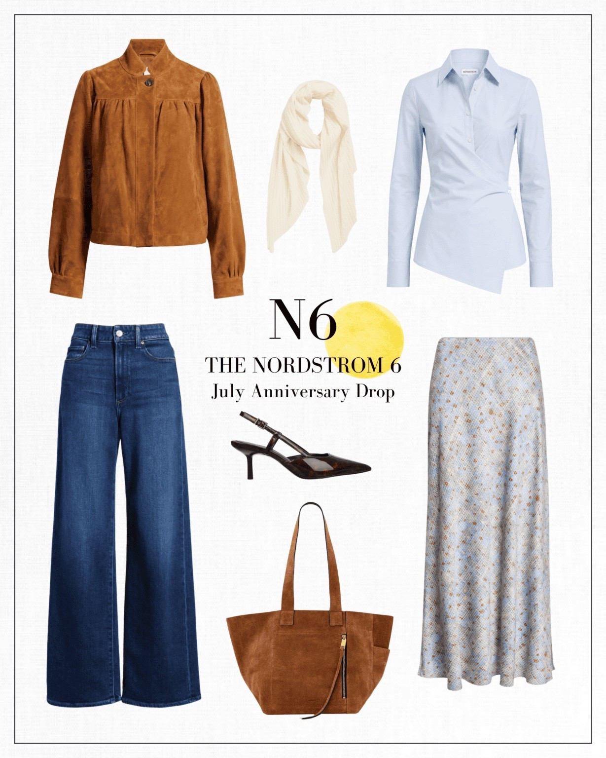This is a special Nordstrom Monthly Drop: Anniversary Sale Edition! My Nordstrom Stylist friends and I carefully selected six super stylish, versatile pieces that’ll take you into the new season. Don’t wait on these, because they will sell out! For July, we picked a cool suede jacket, our favorite Paige jeans (that fit all of us), and a cozy scarf that doubles as a travel wrap. We also included a modern light blue button-up, a suede tote, and an insanely well-priced shoe that you’ll wear with everything!

#LTKSaleAlert #LTKSeasonal #LTKOver40
