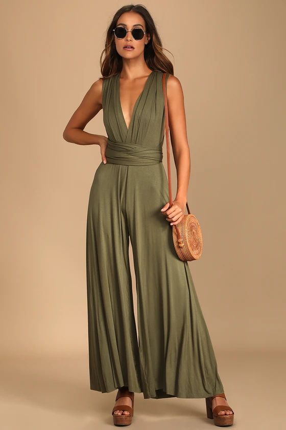 Chic By Trade Olive Green Convertible Wide Leg Jumpsuit | Lulus (US)