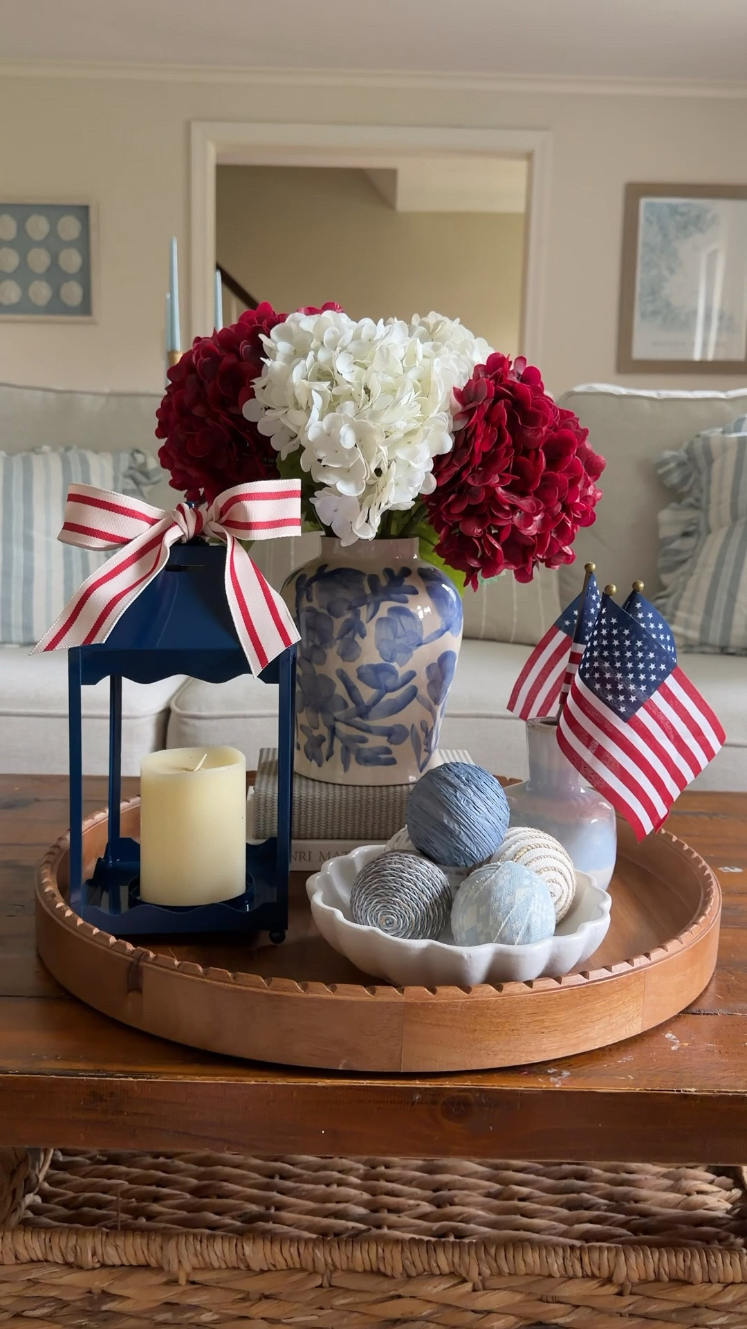 I am loving everything red white and blue right now and wanted to create a centerpiece that would fit in aesthetically with the vibe of my living room and I love how this came out. Mixing traditional bright red and blues with lighter more muted blues was my idea here, and I’ll be keeping this up for the summer!🇺🇸

#LTKSeasonal #LTKHome