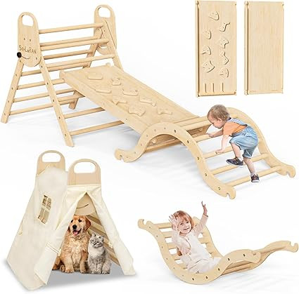 Sehloran Large Size 8 in 1 Pikler Triangle Set with Pinball Game and Tent for Kids, Foldable Todd... | Amazon (US)