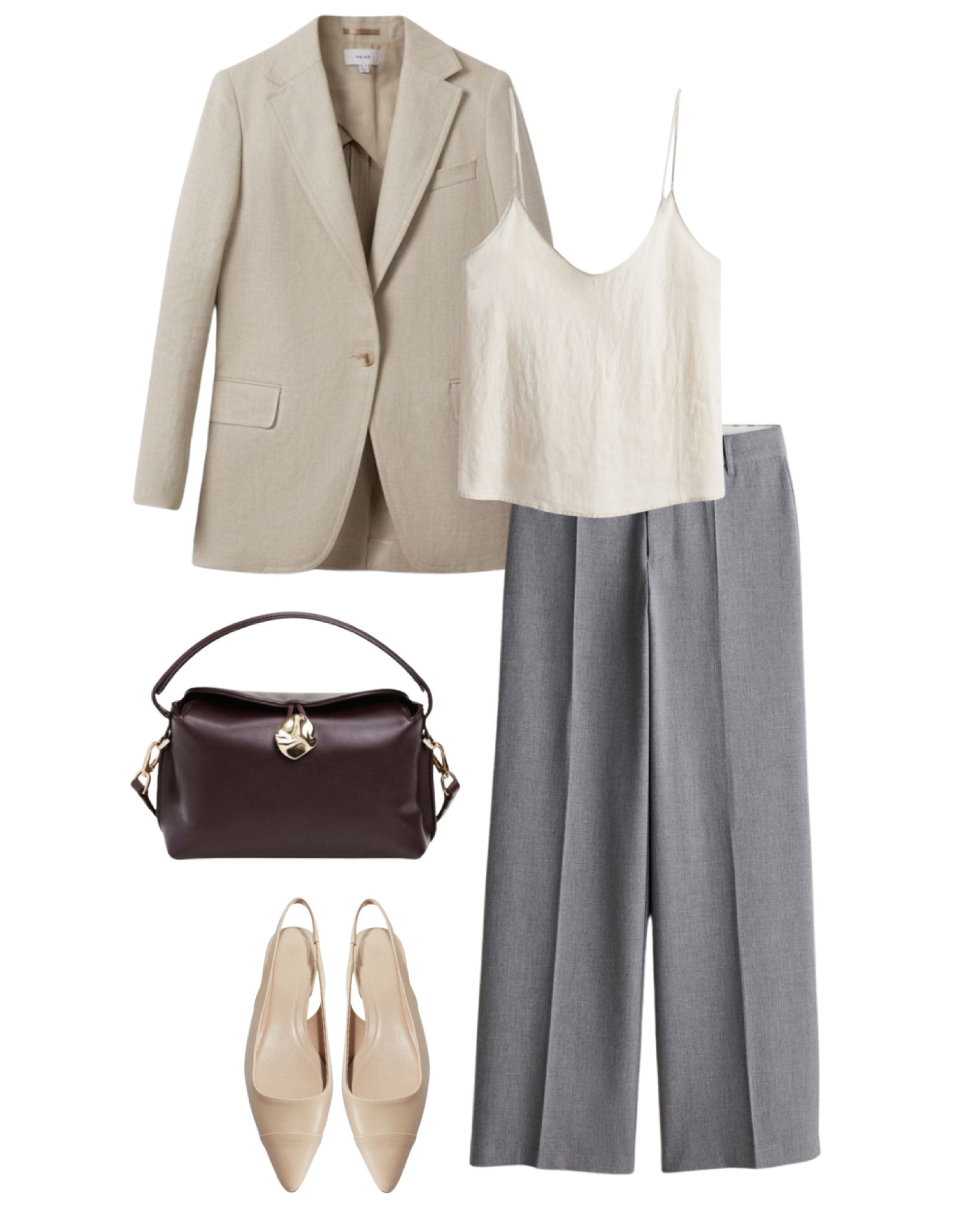 Blazer, linen top, grey pants, summer outfit 

#LTKMidsize #LTKFindsUnder50 #LTKStyleTip