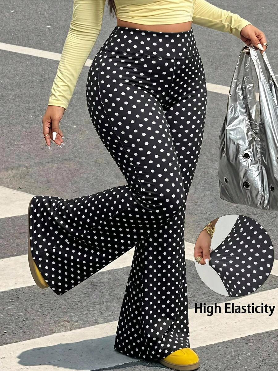 Muchica Women's Plus Size Polka Dot Flare Pants | SHEIN
