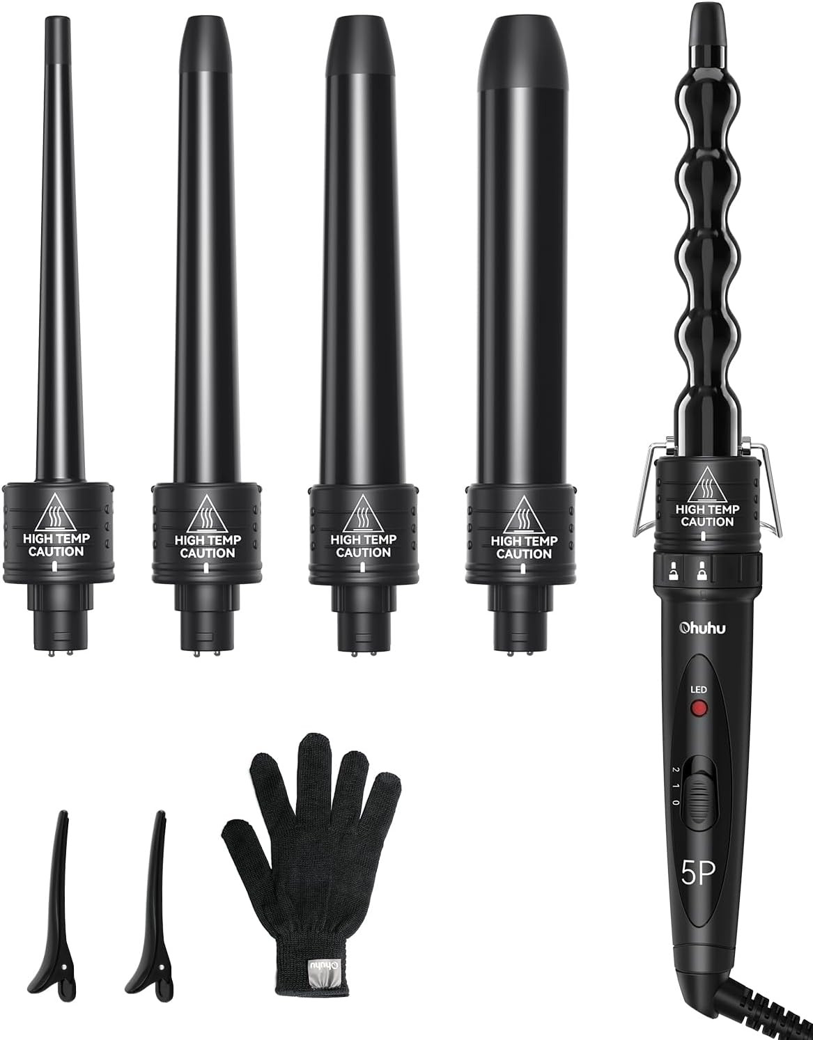 Ohuhu 5 in 1 Curling Wand Set, 0.35"-1.25" Interchangeable Ceramic Barrels | Amazon (US)