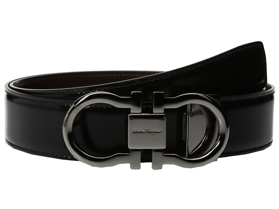 Salvatore Ferragamo - Double Adjustable Rose Gold - 679650 (Black/Hickory 1) Men's Belts | Zappos