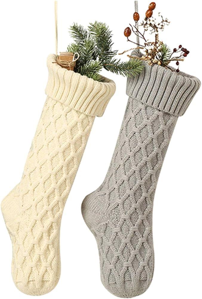 SherryDC Cable Knit Christmas Stockings, 2 Pack 18 inches Large Personalized Fireplace Hanging St... | Amazon (US)