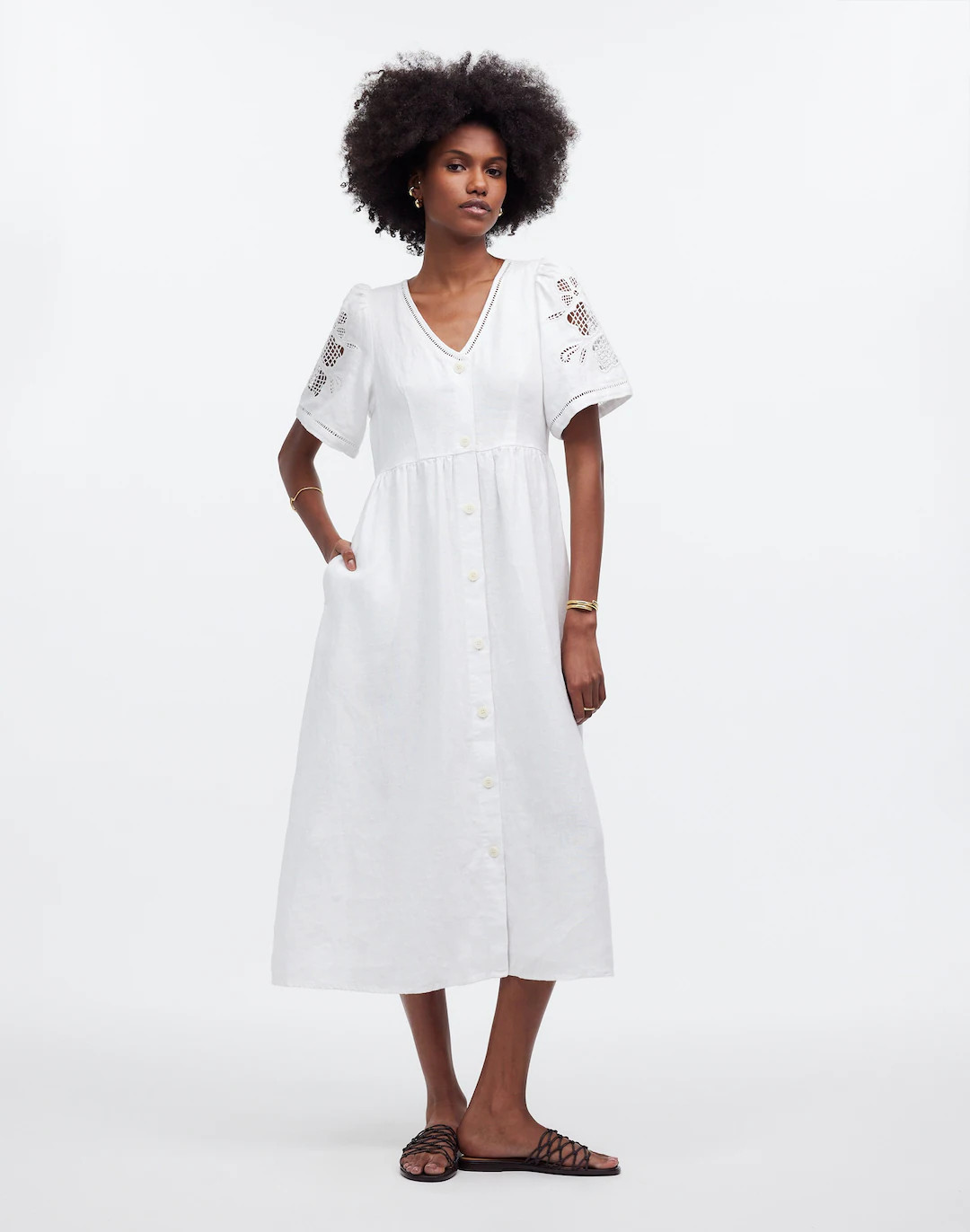 Cassie Button-Front Midi Dress in Linen | Madewell