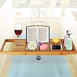SereneLife Luxury Bamboo Bathtub Caddy Tray, Wood Brown | Amazon (US)
