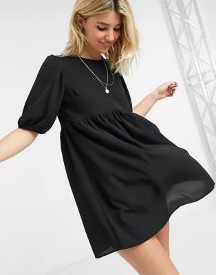 ASOS DESIGN short sleeve smock mini dress in black | ASOS (Global)