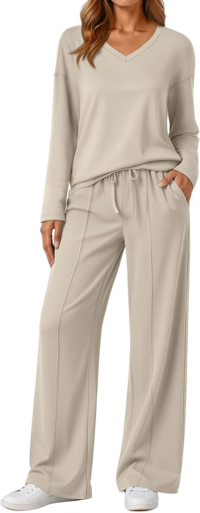 AUTOMET Sweatsuits Women 2 Piece Outfit Fashion Travel Lounge Sets With Wide Leg Pants Airport Tr... | Amazon (US)