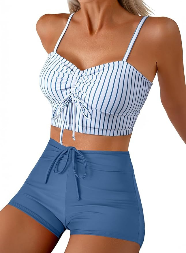 Herseas High Waisted Bikini Sets for Women Floral Print Two Piece Tummy Control Swimsuits Drawstr... | Amazon (US)