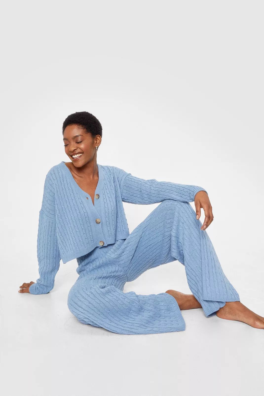 Cable Knit Cardigan and Wide-Leg Pants Lounge Set | Nasty Gal (US)