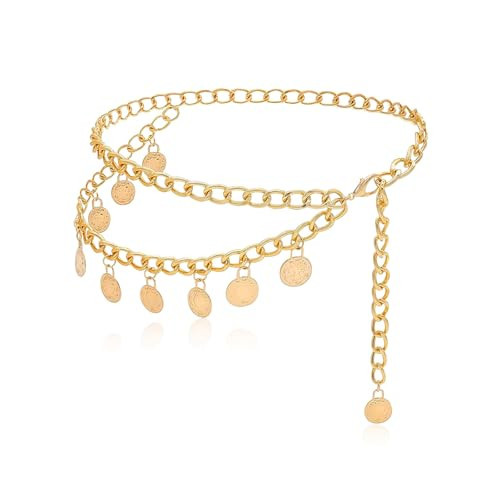 Gold Chain Belt for Women - Adjustable Waist Chain with Sun Charm, Multi-Layer Metal Body Jewelry for Dresses, Medieval-themed and Boho Fashion Accessories | Amazon (US)